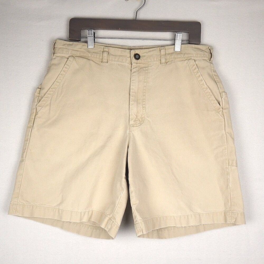 Vintage Patagonia Long Stand Up Shorts Men 34 Beige 8" Inseam Double-Fabric Seat - Picture 2 of 13